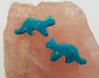 Blue Sonora Turquoise Cougar/ Walking Cat Small Cabochon Pair/ backed