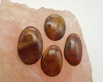 Blood Red Agate with Swirled Matrix Freeform Oval Cabochons/ Set of 4/ backed