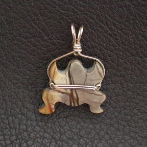 Beige Brown Picasso Marble Small Frog Pendant with Sterling Silver Wire Wrapped