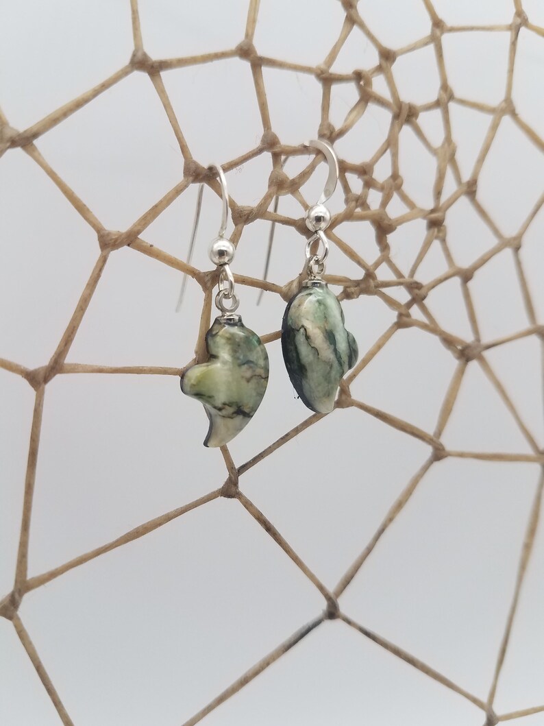 Green /& Yellow Mariposite Small Crying Heart Earring Pairwith Sterling Silver French Earwire Backed