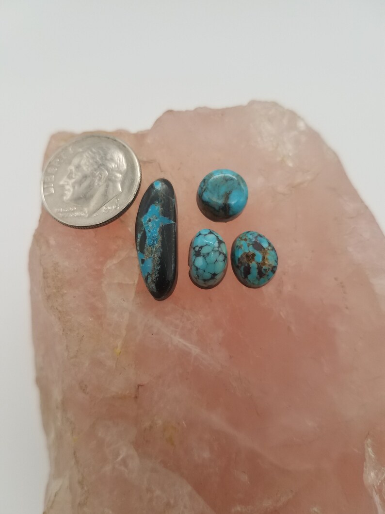 Blue Gem Turquoise Freeform Small Oval Cabochons backed set of 4