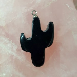 Black Colorado Oil Stone Small Cactus Cabochon with sterling silver eyehook