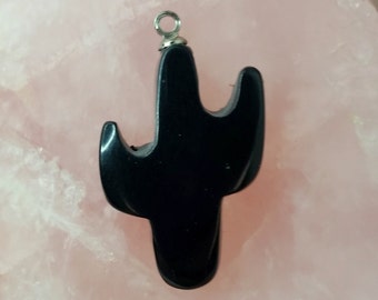 Black Colorado Oil Stone Small Cactus Cabochon with sterling silver eyehook