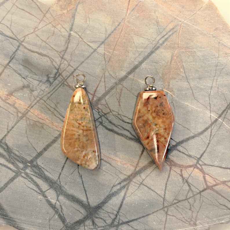 Orange /& Brown Picasso Marble Boomerang and Flat Diamond Cabochons with Silver Eyehooks backed
