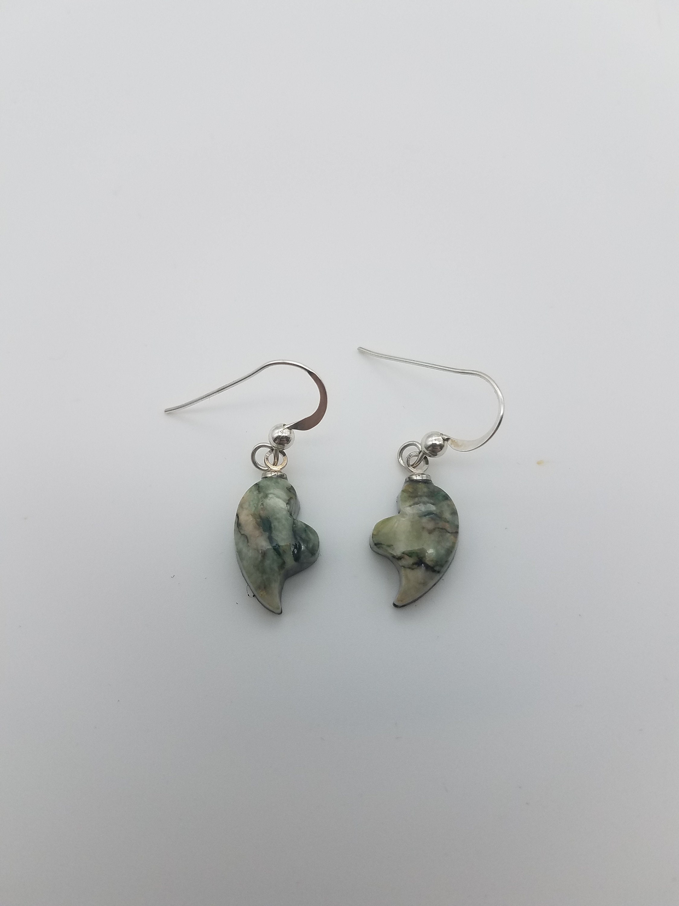 Green /& Yellow Mariposite Small Crying Heart Earring Pairwith Sterling Silver French Earwire Backed
