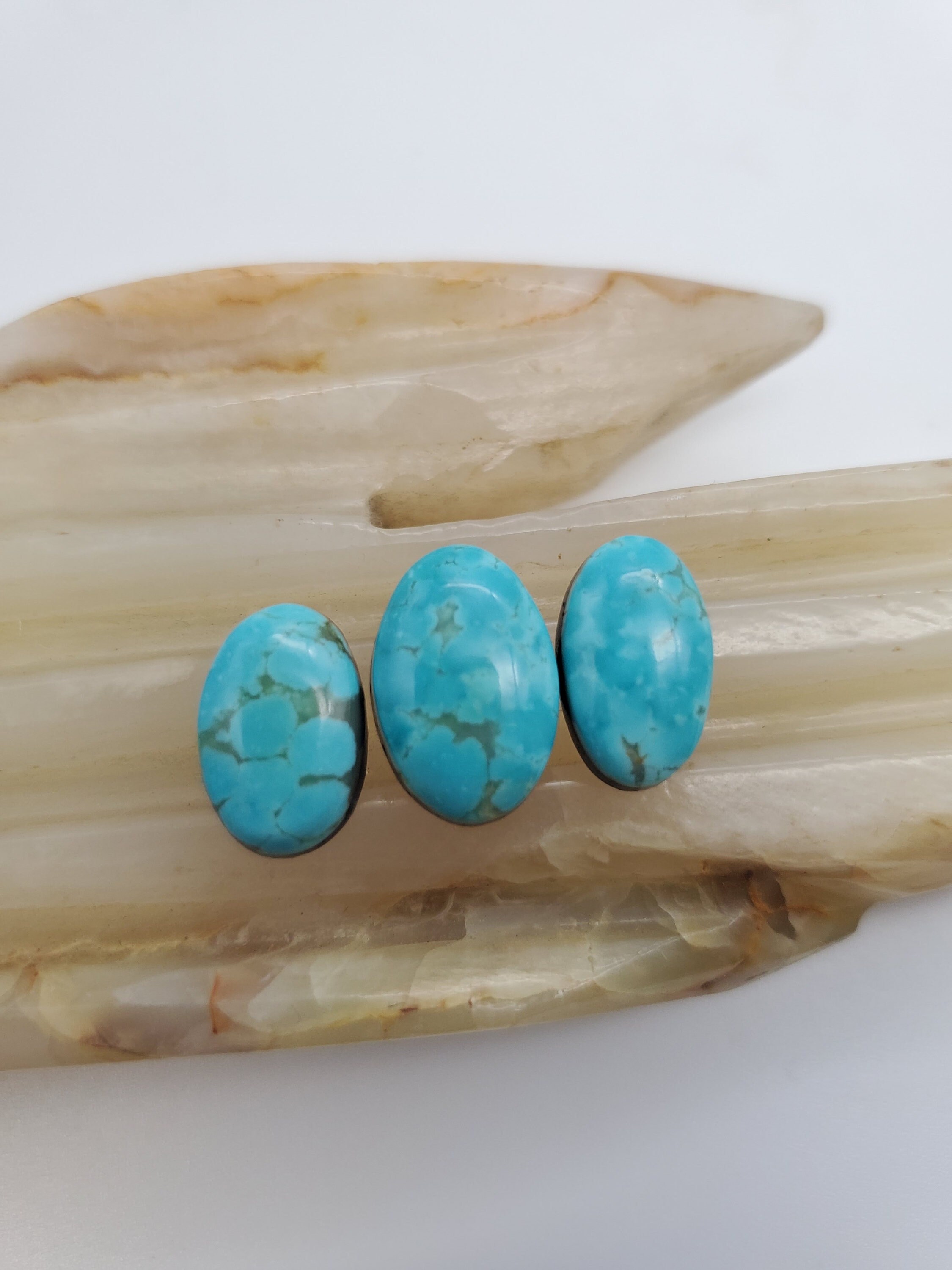Blue Turquoise Mountain Oval Cabochons/ backed/ Set of 3/