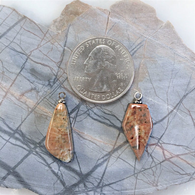 Orange /& Brown Picasso Marble Boomerang and Flat Diamond Cabochons with Silver Eyehooks backed