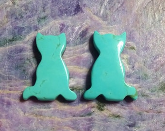 Blue Green Turquoise Small Cat Cabochon Pair/backed/ Turquoise Mountain