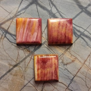 Orange and Purple Square Spiny Oyster Shell Cabochon Set of 3/ backed