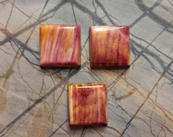Orange and Purple Square Spiny Oyster Shell Cabochon Set of 3/ backed