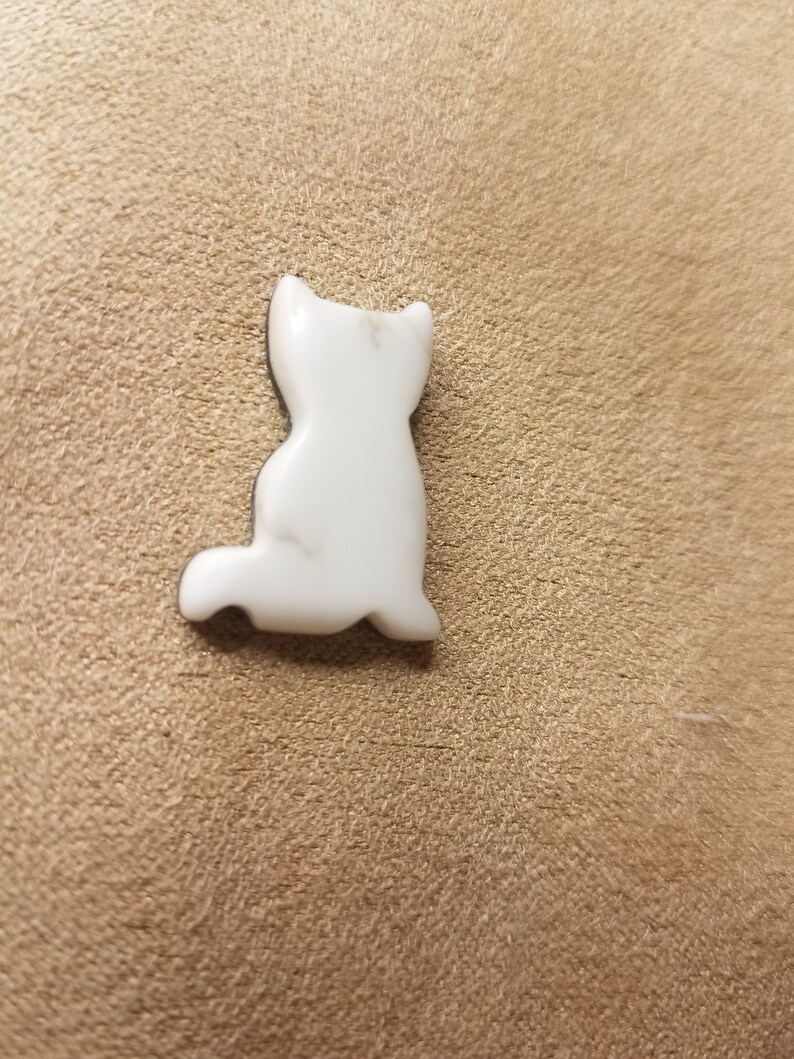 White Howlite Cougar Wildcat Medium Cabochon with Sterling Silver Eyehook backed
