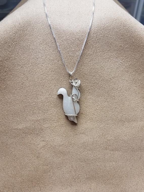 White Marble Flying Medium Small Swan Necklace With Sterling