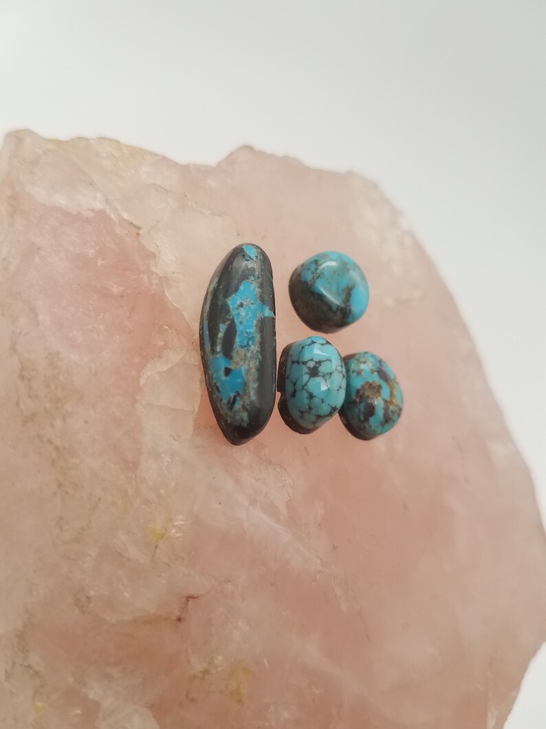 Blue Gem Turquoise Freeform Small Oval Cabochons backed set of 4