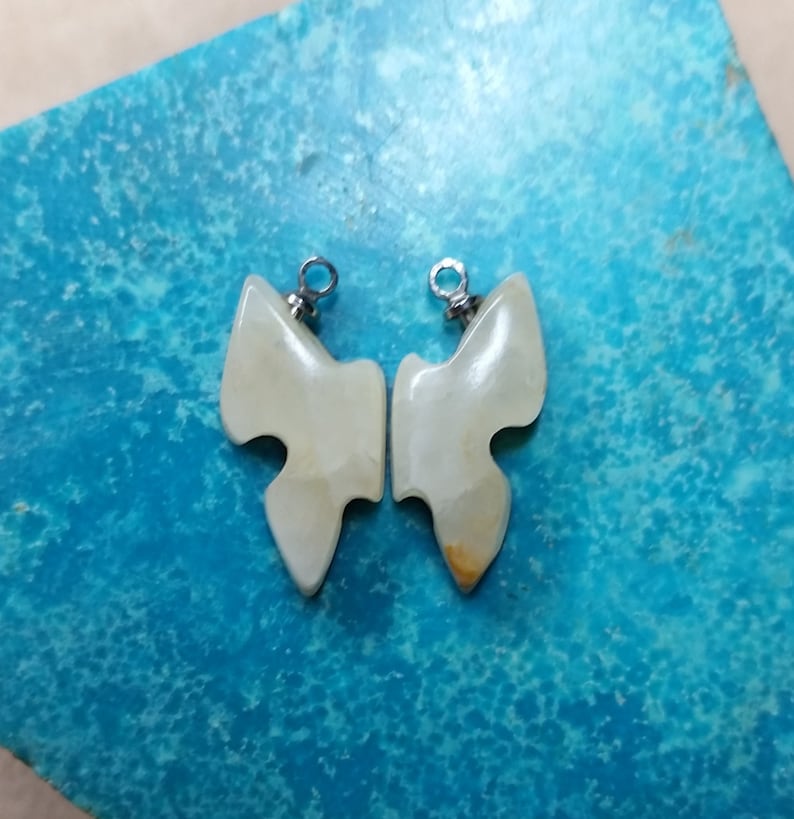 Cream Onyx Butterfly Small Side view Pair with Sterling Eyehooks backed