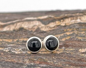 Onyx Stud Earrings in Sterling Silver, Onyx Earrings, Silver Silver Studs, Gemstone Earrings, Small Black Gemstone Studs
