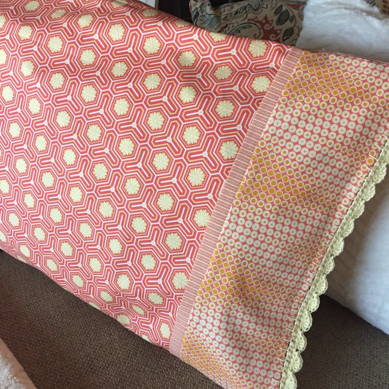 Pillowcase Fall Gold with hand crochet edge inner flaps Home & Living ...