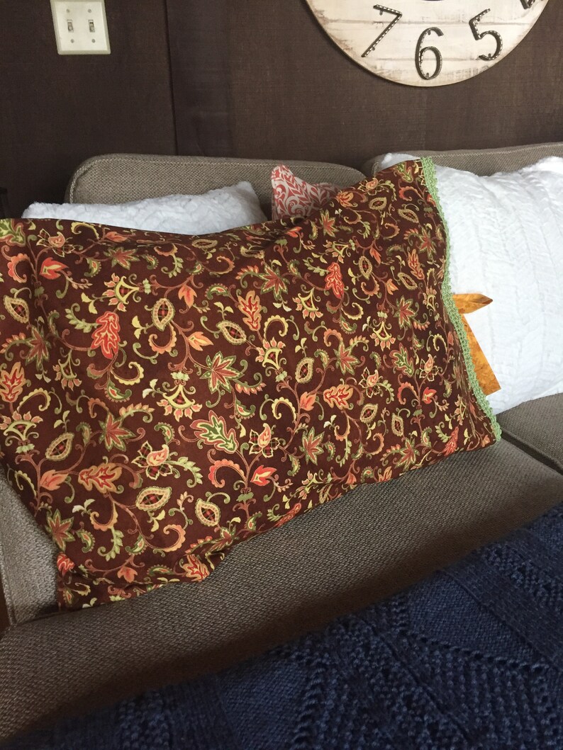 Fall FloralPaisley hand crochet pillow case with bow