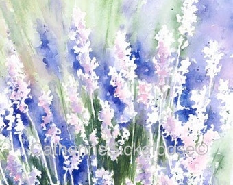 Lavender, WATERCOLOR PAINTING, fine art giclée, purple, pink, green, flowers, Arizona