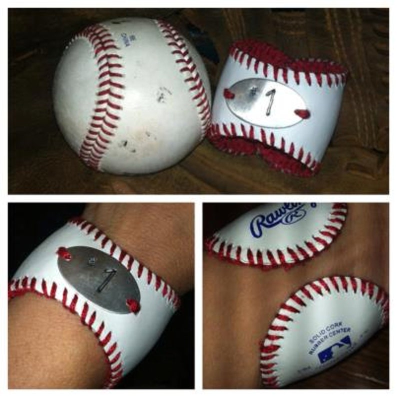 Personalized Leather Baseball Cuff Bracelet Etsy