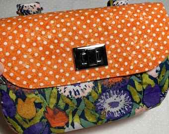 Orange Polka Dot Multi-Floral Cross Body Wallet Handbag