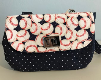 Navy/White/Red Baseball Wallet Bag. Coin purse, Magnetic pocket, Card Slots, Shoulder bag, Cross body bag, Adjustable strap. Nickel Hardware