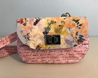 Pink Floral Wallet Bag  Nickel, Coin purse, Magnetic pocket, Card slots. Shoulder bag, Cross body bag, Adjustable strap.