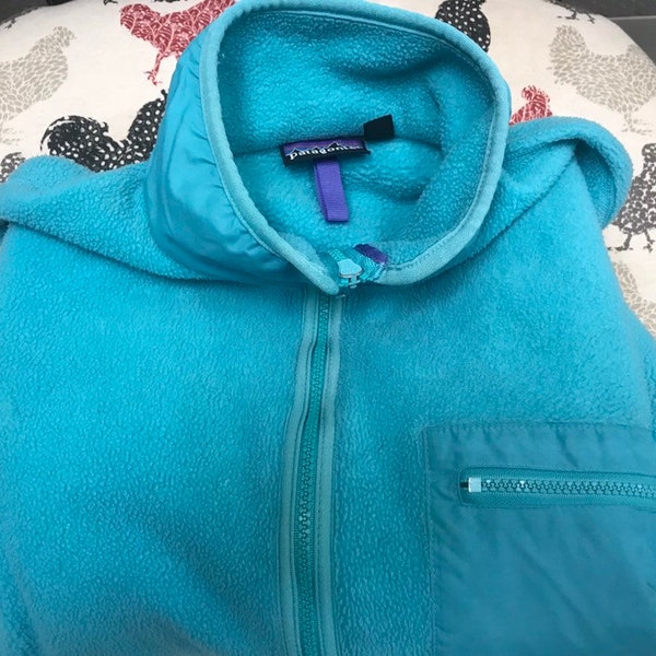 Vintage Patagonia Full Zip Fleece Jacket TEAL Green with Pink trim Woman's Large