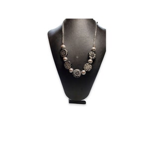 Black and Silver Glass Motif Coin Necklace