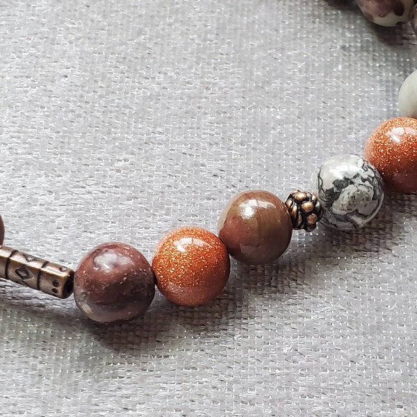 Jasper, Sunstone, Crazy Horse Stone, Antique Copper Stretch Bracelet