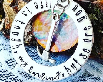 Sobriety Keychain, Sober Keychain, Divorce Gift, Flame Painted Copper, Encouragement Gift, Inspiration Gift, Sympathy Gift, Hammer Gift