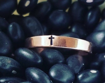 Minimalist Ring, Copper Ring, Cross Ring, Heart Ring, Faith Ring, Best Gift For Her, Hand Stamped Ring, Stacking Ring, Stamped Stacking Ring