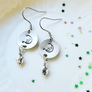 Celestial Earrings, Moon Earrings, Star Earrings, Celestial Jewelry, Moon & Star Jewelry, Under 20, Minimalist Earrings, Unique Gifts, Space