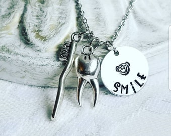 Gift For Dentist, Dentist Gift For Women, Dental Hygenist, Tooth Charm Jewelry, Gifts For Christmas, Teeth Necklace, Hand Stamped Gifts, DA