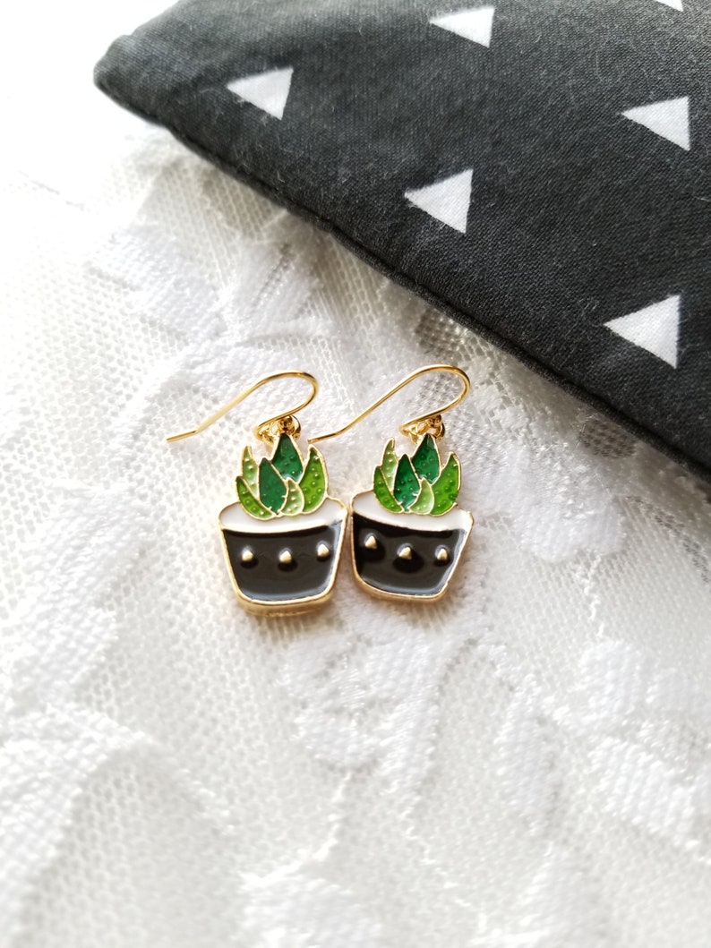 Succulent Earrings, Succulent Jewelry, Succulent Planter, Succulent Pot, Succulent Plant, Succulent Gift, Plant Jewelry, Miniature Plants image 1