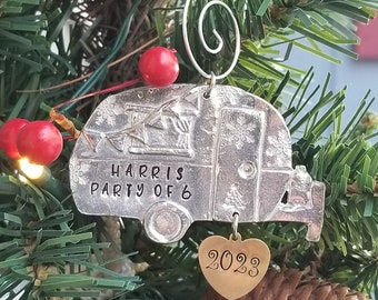 2023 Ornament, Camper Ornament, Personalized Ornament, 2023 Christmas Ornament, Family Keepsake Ornament, Happy Camper, Pewter Ornament