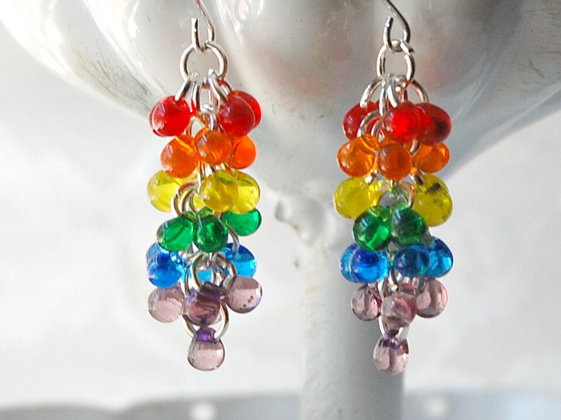 Rainbow Earrings Fringe Bead Earrings Fringe Jewelry Etsy