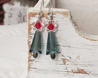 Christmas Tree Earrings, Crystal Tree Jewelry, Stocking Stuffer, Christmas Earrings, Swarovski Crystal Tree, Green Earrings, Green Trees