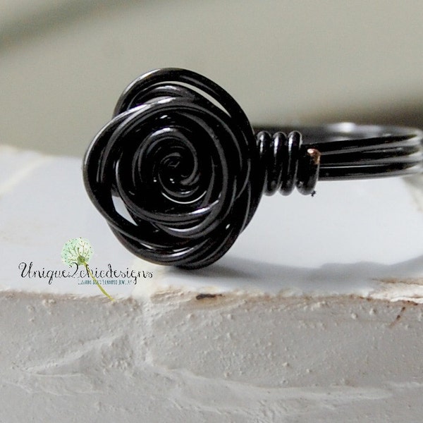 Black Rose Ring, Wire Wrapped Ring, Wire Wrapped Jewelry, Wire Rose Ring, Wire Wrapped Rose, Twisted Wire Ring, Twisted Rose Ring, Rose Ring