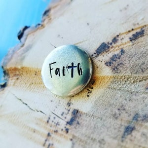 Worry Stone, Faith Worry Coin, Pocket Pebble, Hand Cast Pewter, Inspirational Word, Hand Stamped Stone, Encouragement Gift, Gifts Under 15 image 1