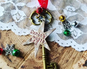 Santa Magic Key, Santa Key Ornament, Christmas Key, Skeleton Key, Christmas Eve Box, Rustic Key, Distressed Key, HandStamped Key, No Chimney