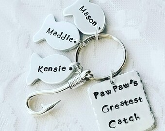 Fish Key Chain, Dad Key Chain, Fisherman's Gift, Stocking Stuffer, Dad Gift, Hand Stamped Fish, Personalized Gift For Dad, Gift From Child