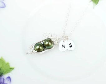 Pea Pod Necklace, Two Peas In A Pod, Three Pea Pod Necklace, Personalized Mom Jewelry, 3 Peas In A Pod, Mothers Day Gift, Hand Stamped Gift