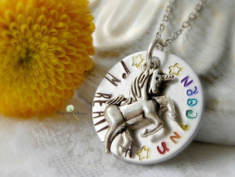 Unicorn Necklace, Rainbow Necklace, Unicorn Charm, Fantasy Jewelry, Geek Jewelry, Unicorn Lover Gift, Mythical Creature, ROYGBIV Necklace image 2