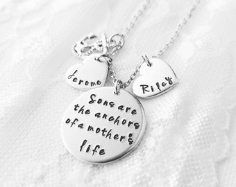Mom Necklace, Best Gift For Her, Mother's Day Jewelry, Anchor Jewelry, Name Necklace, Mother's Necklace, Kid Name Necklace, Heart Necklace