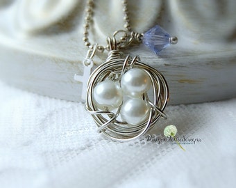 Bird Nest Necklace, Bird Necklace, Nest Necklace, Bird Nest Jewelry, Mothers Necklace, Gift for Mom, Grandmother Jewelry, Birthstone Jewelry