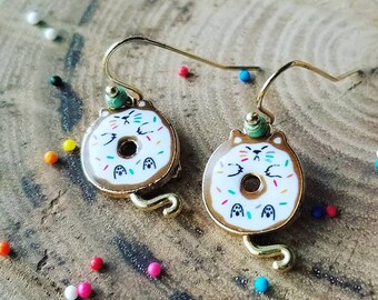 Cat Earrings, Donut Earrings, Food Earrings, Birthday Gift For Her, Cute Earrings, Girlfriend Jewelry, Under 20, Animal Lover, Kitty Jewelry