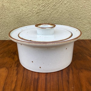 vintage DANSK DESIGNS round lidded Casserole dish 1.75 qt. Brown mist gray pattern made in Denmark