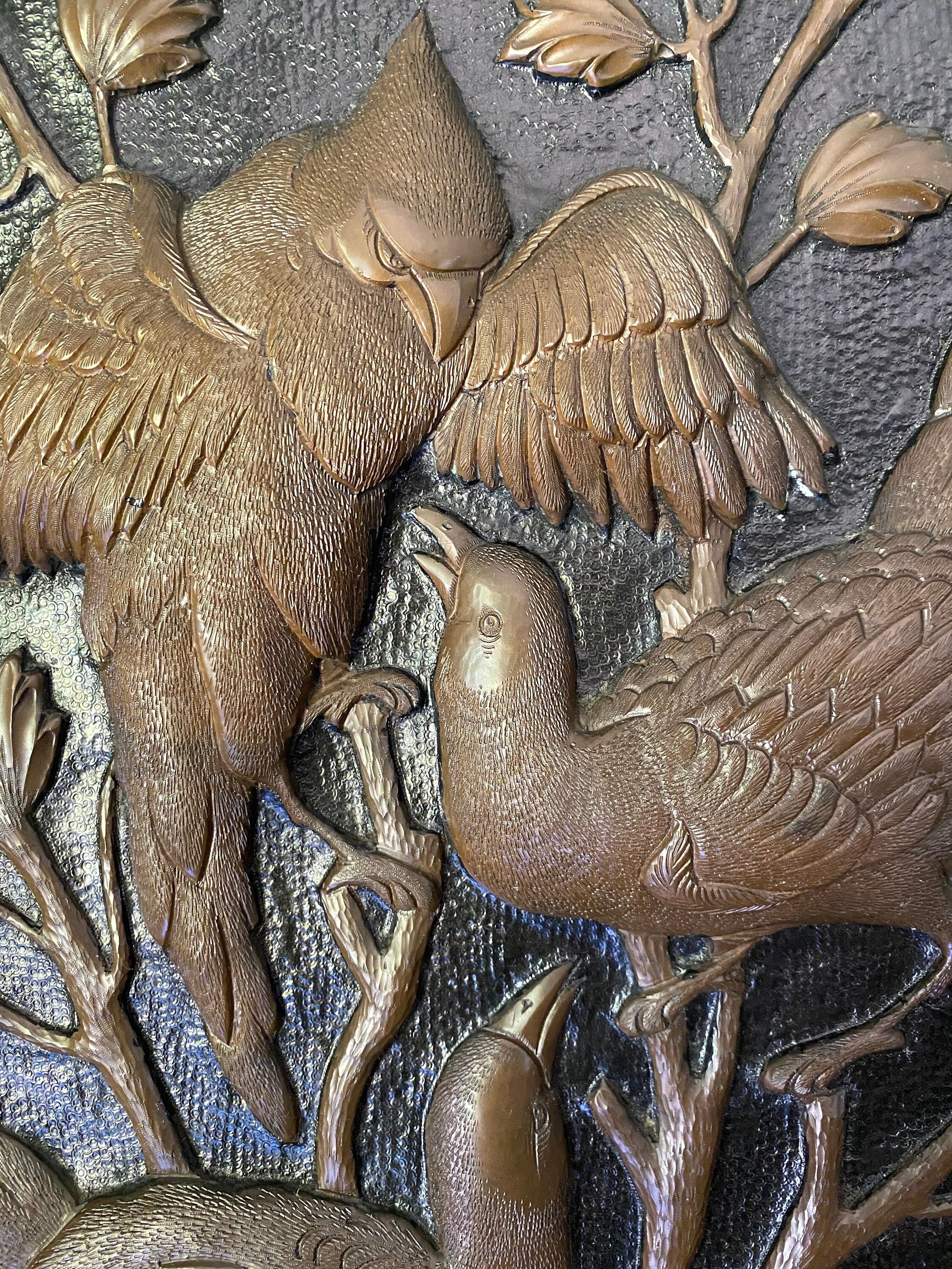 枝に止まる鳥の美しいヴィンテージ銅レリーフ壁アート - Etsy 日本