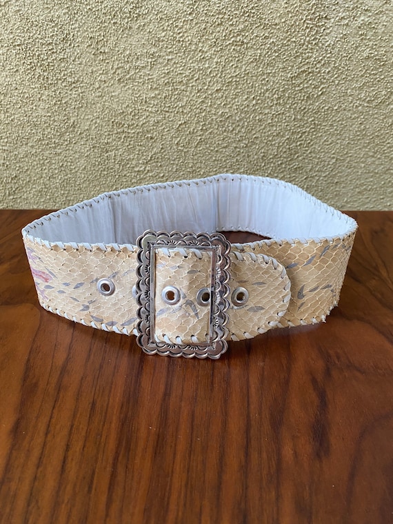 Vintage Handmade Snakeskin Belt With Silver Buckle Signed T  display picture 1