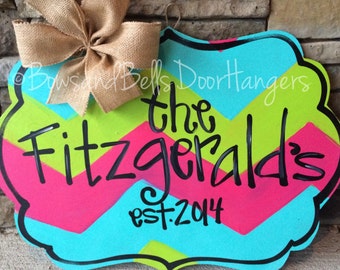 Nameplate door sign, monogram door hanger, Summer Door Hanger, spring door hanger, bright door decor